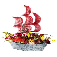 decoration flowers ship with crimson sails