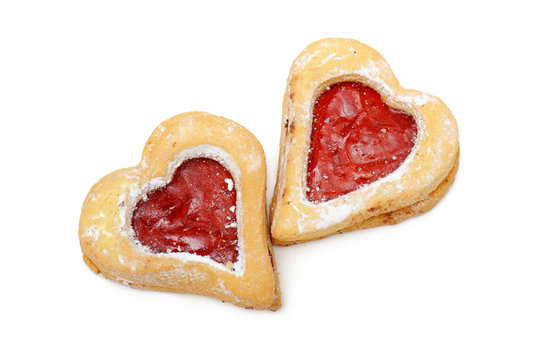 cookies heart-shaped with jam