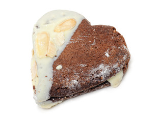 chocolate biscuit with icing, on white background