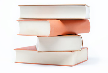 A stack of books on a white background.