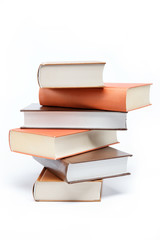 A stack of books on a white background.
