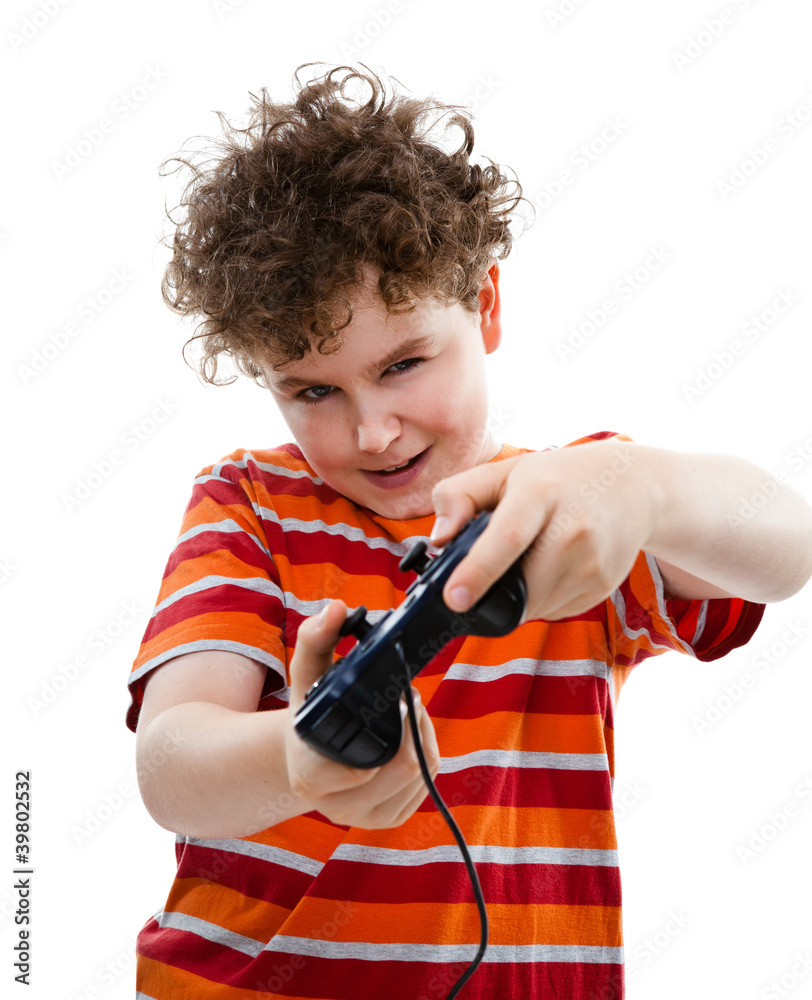 Wall mural Boy using video game controller