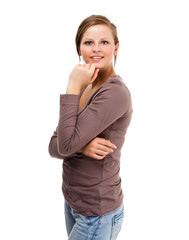 Fototapeta premium Young attractive woman isolated on white background