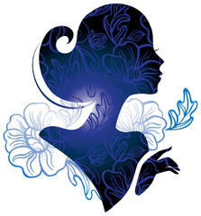 Obraz premium Beautiful woman silhouette with a flowers