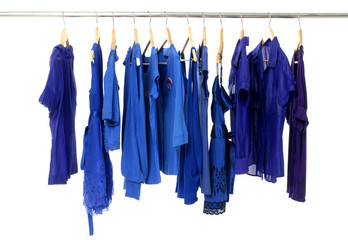 Close up clothes hanger with blue -shirt