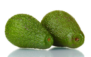 two ripe avocado fruits isolated on white