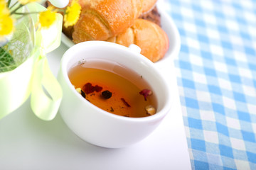 breakfest with tea and fresh baking