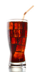 Glass of cola with ice isolated on white