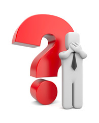 3d person businessman with red question mark
