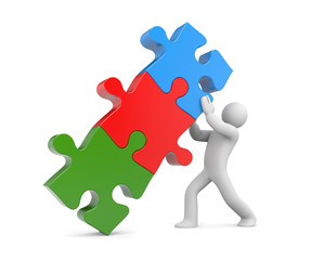 Obraz premium 3d people with stack of puzzle