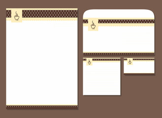 cafe  template blank, visiting card, notes, envelope