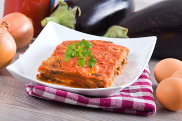 Eggplant Parmigiana. Parmigiana di melanzane.