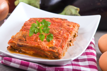 Eggplant Parmigiana. Parmigiana di melanzane.