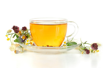 Herbal tea on white background