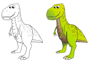 comic dinosaurier, tyrannosaurus rex, coloriert und outlines
