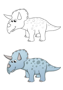 comic dinosaurier, triceratops, coloriert und outlines