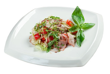 Healthy vegetarian Salad with beef language