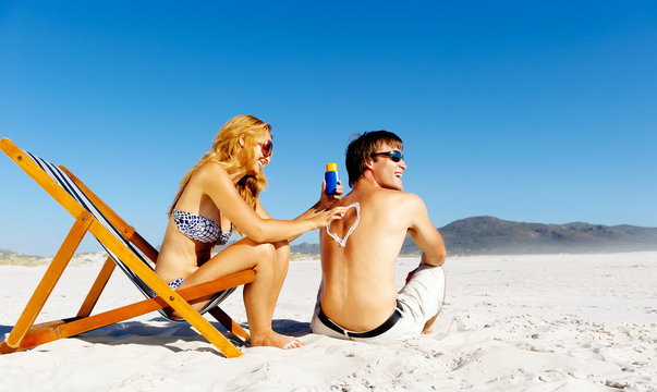 suncare beach couple