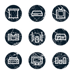 Audio video   web icons, grunge circle buttons