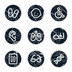 Medicine web icons set 2, grunge circle buttons