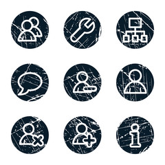 Users web icons, grunge circle buttons