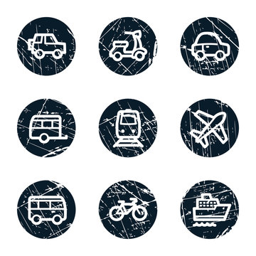 Transport web icons, grunge circle buttons