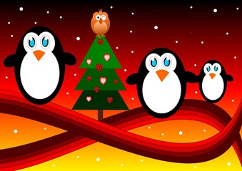 Penguis with christmas tree