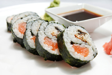 sushi with soy sauce