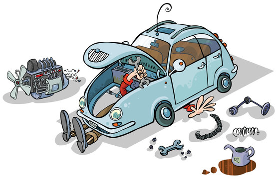 Cartoon Illustration of a Car Repairs. Stock Vector | Adobe Stock