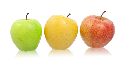 Green, yellow and red natural apples.