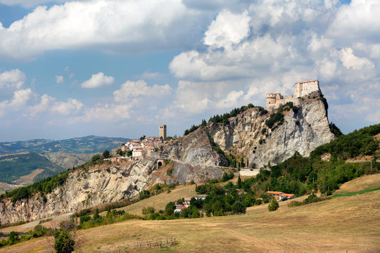 View of the Fortress of San Leo and town of the Marche region