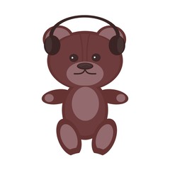 nice teddy bear with headphones on white background