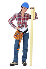 Female carpenter with set-square