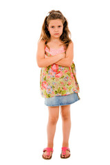 Angry little girl isolated on a over white background
