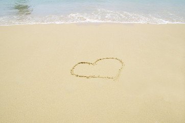 Fototapeta na wymiar hearts drawn in the sand