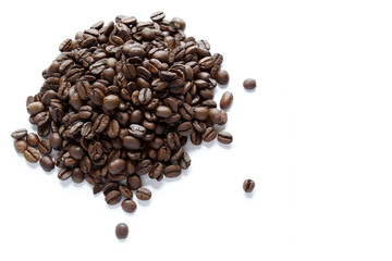 Roasted brown coffee beans on white 