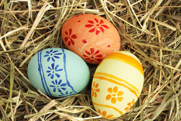 Easter eggs on hay