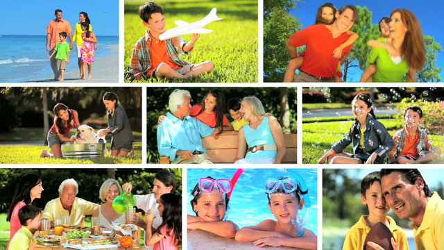 Montage Images of Modern Lifestyle of Caucasian Family