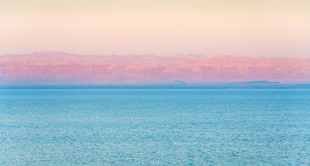 pink sunrise on Dead Sea coast