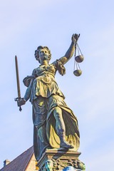 Statue of Lady Justice in front of the Romer in Frankfurt - Germ
