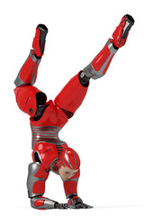 red cyborg doing yoga