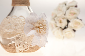 Bouquets and bottles on a white background