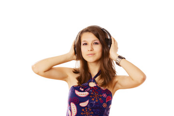 Girl listening music in headphones