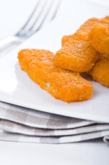 Fried fish sticks. Bastoncini di pesce.