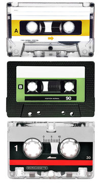 Compact Cassettes isolated on white, set