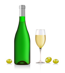 Bottle and glass with white wine