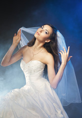 Beautiful woman wearing luxurious wedding dress