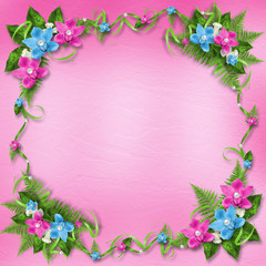 Invitation on the delicate  pastel background with a garland of