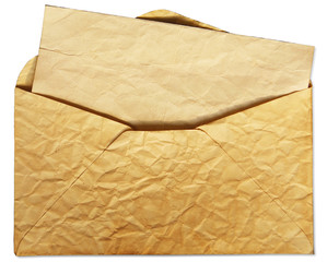 Brown old envelope isolated on white for recycle concept