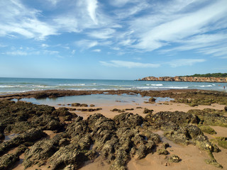 Algarve coast at low tide the ocean .